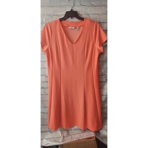 Isaac Mizrahi Live Womens Large Pebble Knit Paneled Dress Orange V Neck Stretch